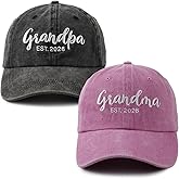 2PCS Grandma and Grandpa Est 2026 Hats for Grandparents, Adjustable Embroidered Cotton Baseball Cap for Women Men