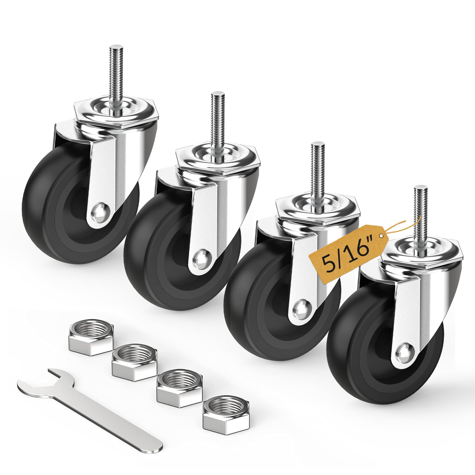 Photo 1 of HOLKIE Caster Wheels 3 inch with No Brake Stem Casters, 5/16" -18 x 1-1/2" (Stem Diameter 5/16", Stem Length 1-1/2") Threaded Swivel Casters Set of 4 Heavy Duty Castors Black