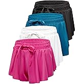 Real Essentials 4 Pack: Girls' 2-in-1 Dry Fit Athletic Flowy Shorts - Butterfly Dance Skirts for Youth & Teens (Ages 4-18)