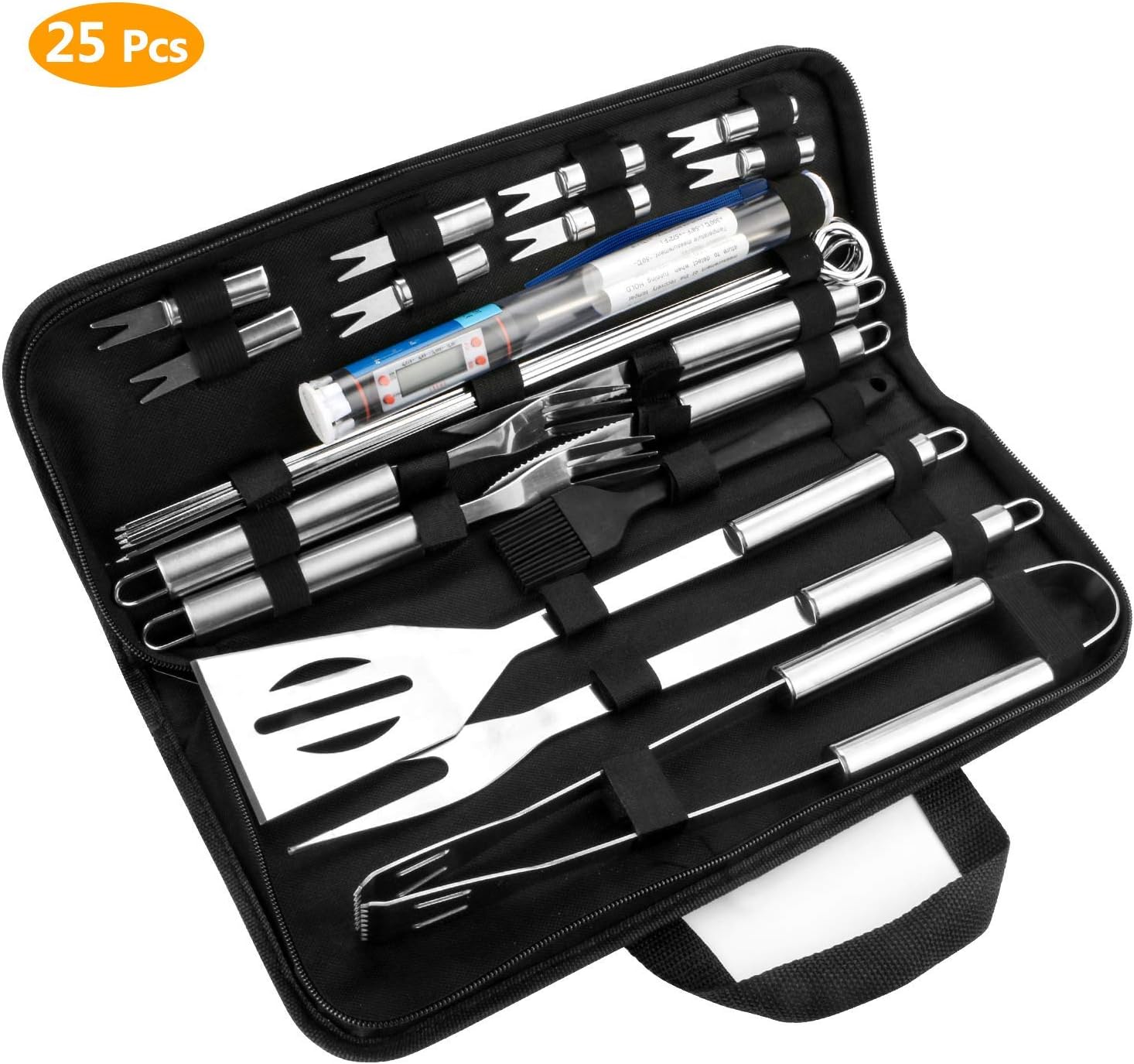 GolWof Barbecue Tools Set 25pcs Stainless Steel BBQ Grill Tools Set Barbecue Utensil Barbecue Accessories Kit for Outdoor with Storage Bag Gift for Dad Man