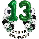 Soccer Birthday Party Decorations Kids Boys Girls Soccer Ball Themed 13 Year Children's Birthday Decoration Number 13 Balloon Garland, Soccer foil Balloon, Green Balloon Soccer Themed Celebration