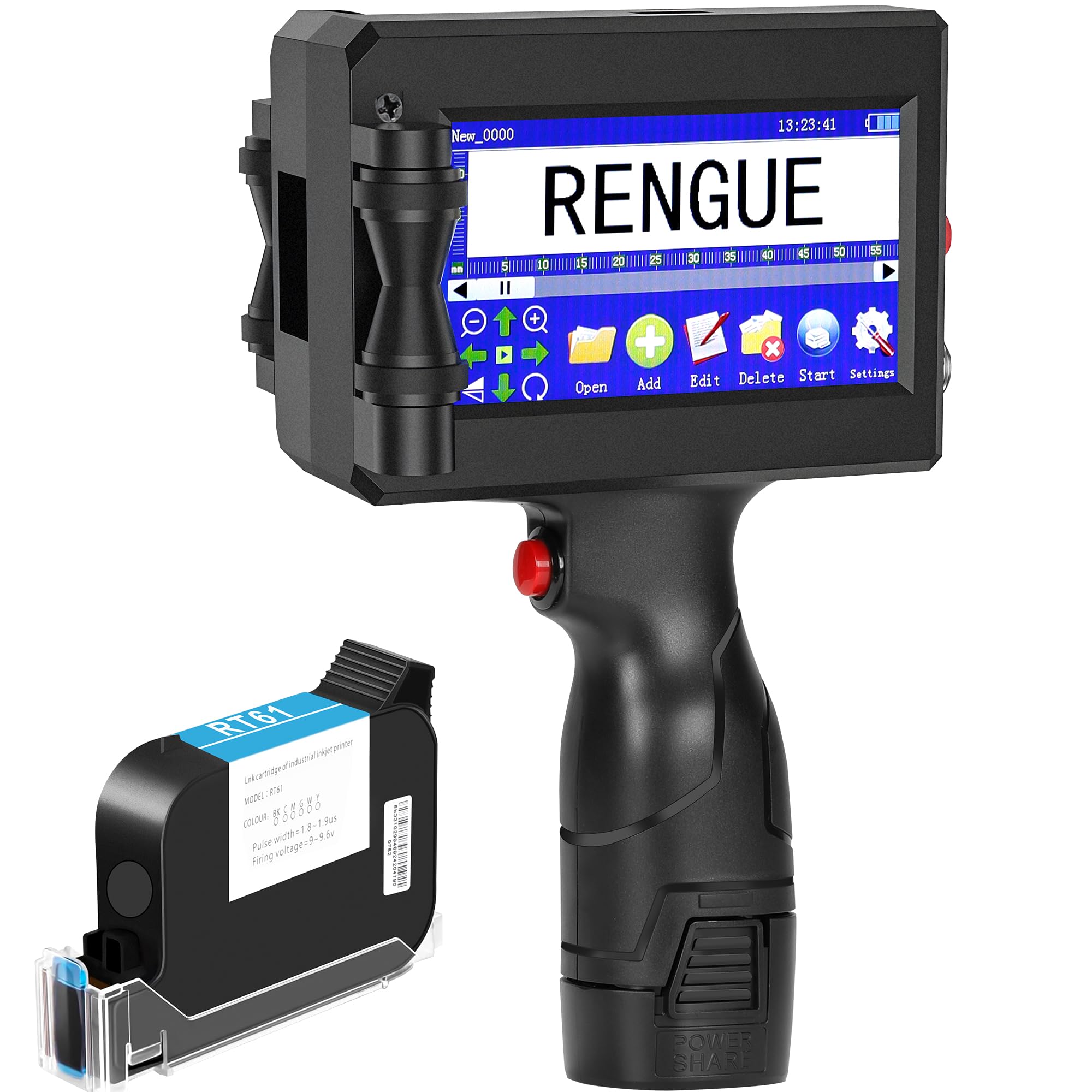 Photo 1 of Rengue Handheld Inkjet Printer Gun, Portable Handheld Printer Quick-Drying Inkjet Coding Machine, 4.3" Mobile Touch Screen Inkjet Label Printer for QRCode, Barcode, Batch Number, Date (28 Languages)
