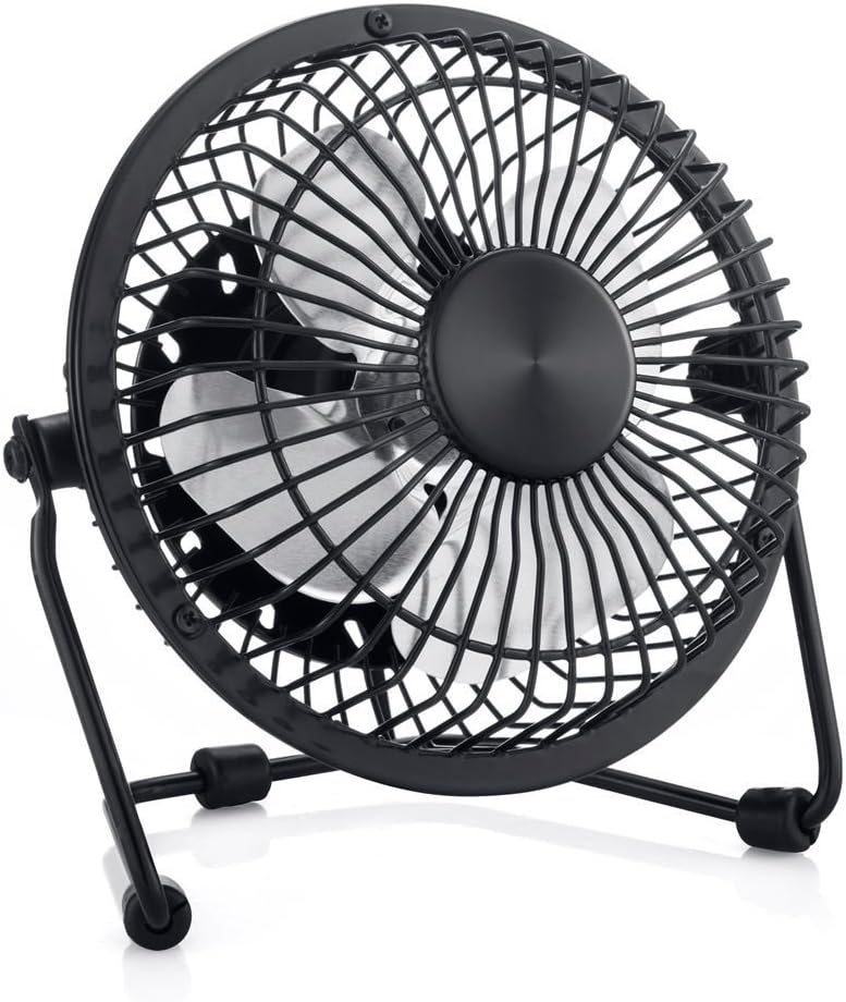 MBSSHI Mini USB Table Desk Personal Fan,Metal Design,Lower Noise,High Compatibility,4 Inch Small Quiet Fan for Home,Office and Dorm（Black）