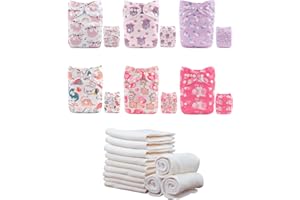 ALVABABY Baby Cloth Diaper 6 Pack Nappies With 12 Microfiber Inserts Reusable Washable Adjustable Diaper Cover Infant Toddler