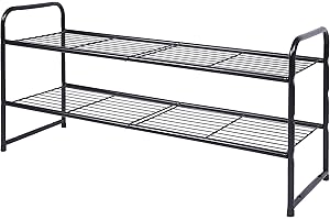 GEORIS 2 Tier Shoe Rack for Closet Stackable Shoe Storage Shelf, Long 32.5" Metal Shoe Organizer for Entryway, Black