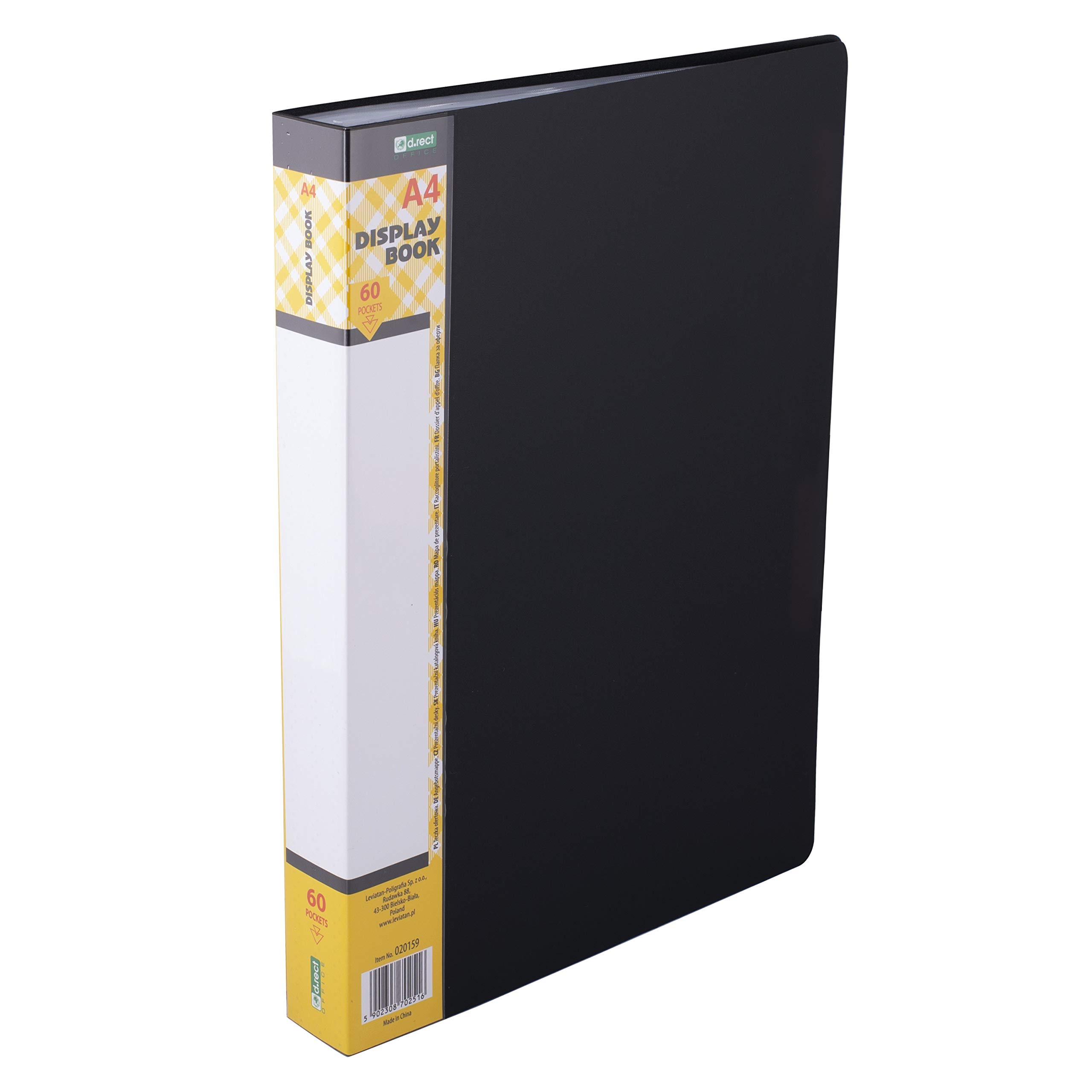 D.RECT Display Book PP A4 | 60 Pocket Display Folder | Solid Presentation Folder | Black