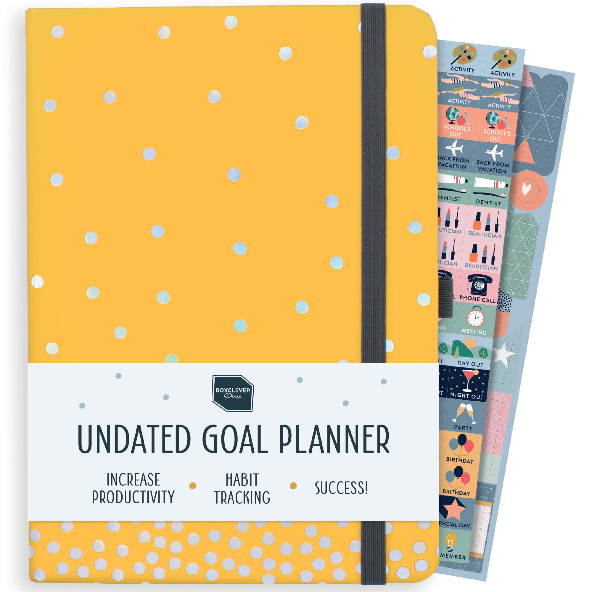 Boxclever Press Undated Goal Planner. Luxury A5 Organiser Planner to Live Your Best Life! Undated Weekly Planner to Achieve your Goals. Productivity Planner Habit Tracker with Vision Boards & More. (Sunshine)