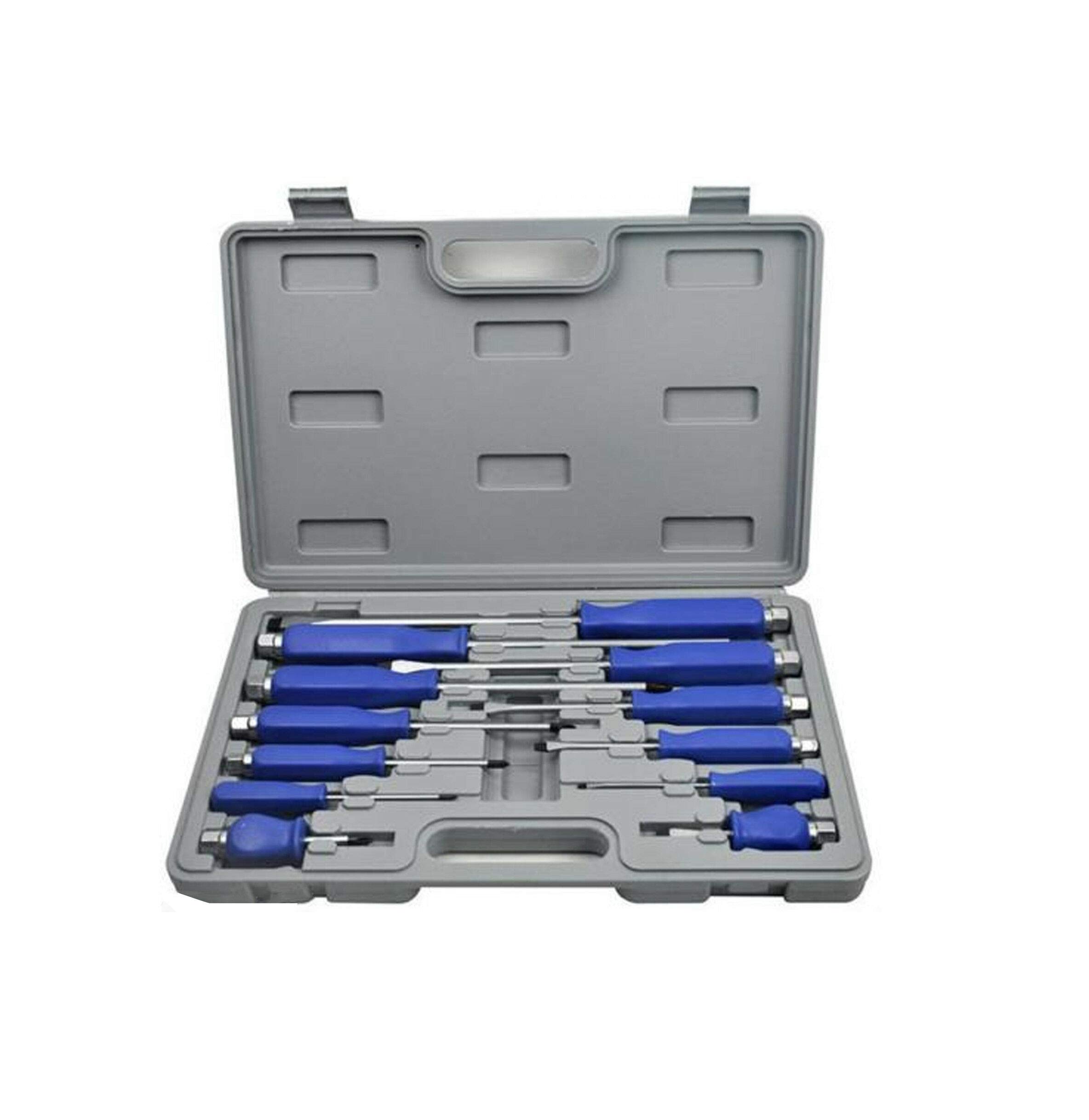 12pc Heavy Duty Engineers Mechanics Screwdriver Set with Hex Bolsters + Case
