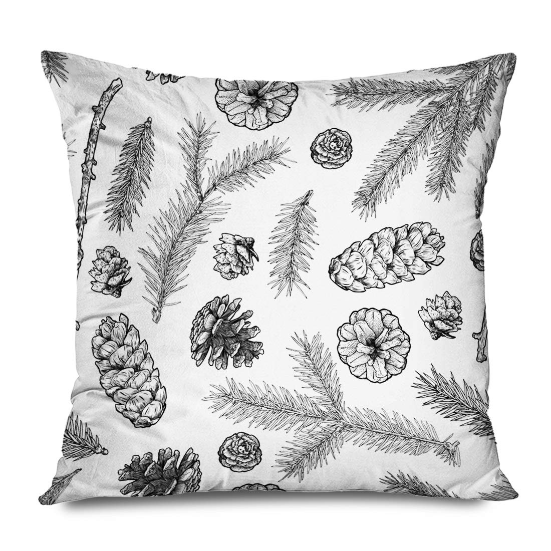 Ahawoso Throw Pillow Cover Square 18x18 Inch Winter Cedar Wood Merry Christmas Fir Tree Branches Cones Seamless Pattern Nature Textures Element Decorative Zippered Pillowcase Home Decor Cushion Case