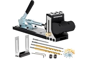 GOINGMAKE All Metal Pocket Hole Jig Kit with Quick Clamp and Dust Collection Easy Use 3 Holes Pocket Hole Screw Jig System 3/8 Inch Accurate Adjustable Drill Guide with Accessories Woodworking Tool