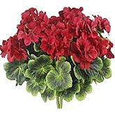 FAICOIA 2 Pcs Artificial Geraniums for Outdoor Silk Geranium Flowers Red Artificial Geranium Bush Faux Flowers Geraniums Branch for Garden Patio Grave Cemetary Vase Table Centerpiece Indoor Decor