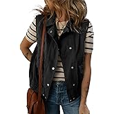 Dokotoo Womens Vests 2026 Spring Summer Outerwear Button-Down Lapel Collar Elastic Hem Sleeveless Jacket Cargo Vest Tops