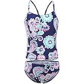 Girls Two Piece Tankini Swimsuit Hawaiian Ruffle Swimwear Bathing Suit Set