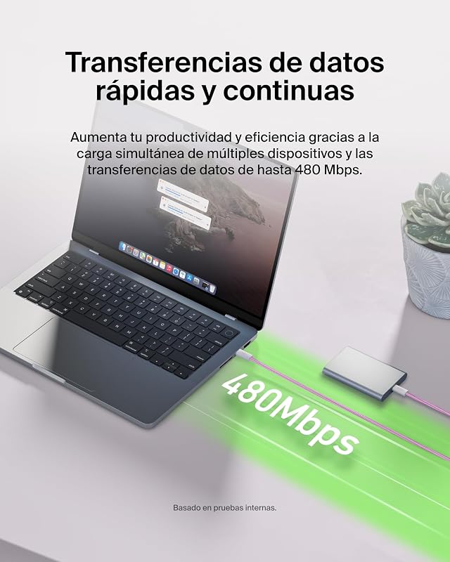 Paquete de 2 Cables Trenzados USB-C a USB-C de 1,5 m (60 W), Carga rápida,Cables de alimentación Suaves y Flexibles USB Tipo C para iPhone 17 y 16, Galaxy S25, Pixel 10, iPad Pro y Otros, Rosa