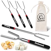 SANTAMADE Marshmallow Roasting Sticks Set of 5 | Telescoping Long Smores Sticks for Fire Pit, Hot Dog Sticks for Campfire Grill Bonfire Party Supplies With Storage Sack