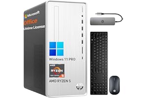 HP Desktop Computer Tower PC, AMD Ryzen 5 Pavilion Desktop Tower for Business and Gaming, 32GB RAM 1TB SSD, Lifetime Microsoft Office, Windows 11 Pro, Wi-Fi 6, Ethernet RJ-45, HDMI, USB-C