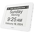 Robin Clock 2024 with Day and Date for Elderly, Clocks for Seniors, Dementia Clock, Digital Calendar Clock Elderly, Bedside Clocks Seniors, Alzheimers Products, Dementia Clocks Extra Large, White