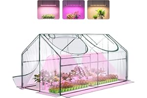 Bstrip Indoor Greenhouse with Grow Lights, 70.9"L×35.4"W×35.4"H Large Portable Greenhouse with Zippered Door and PVC Cover, Dimmable 2FT 40W Plant Light for Indoor Plant with Timer, 3 Light Color Mode