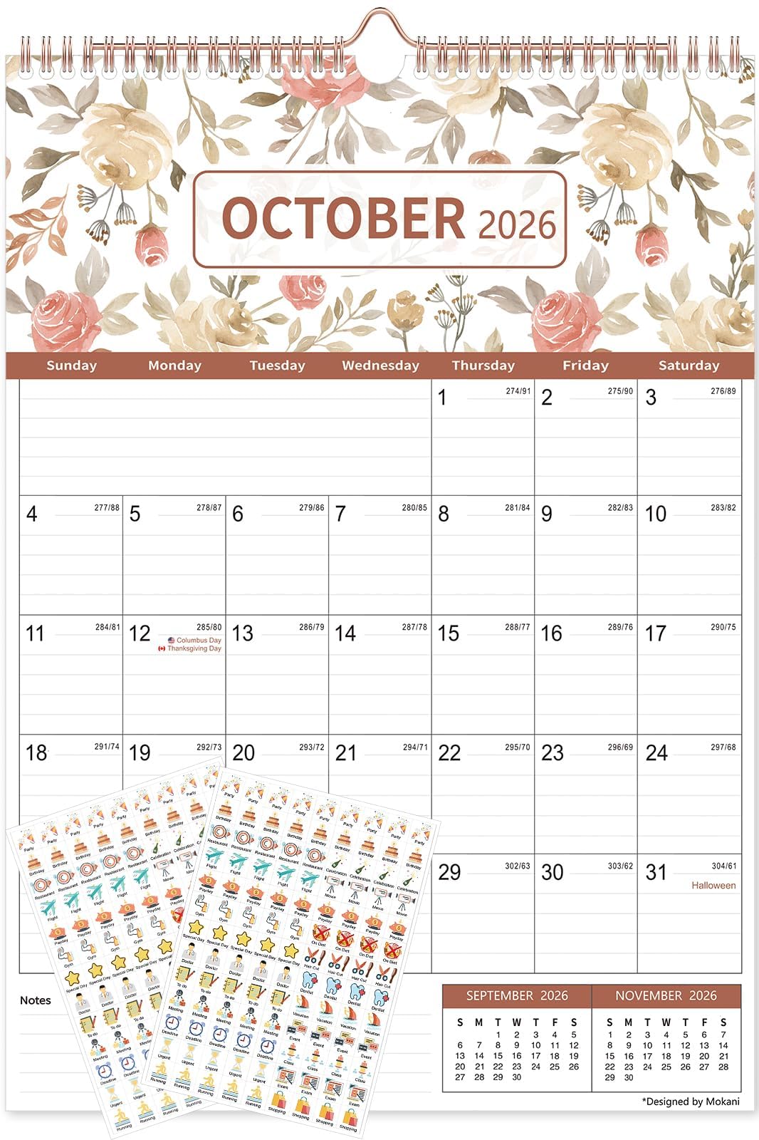 Calendar 2026, MOKANI Wall Calendar 2026-2027 (Jan.2026 to Jun.2027), Large Month-to-View Wall Planner with Stickers, 12" x 17", Perfect for Planning and Organizing
