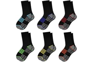 Boys Crew Socks Half Cushioned Athletic Socks Cotton Calf Socks For Big Little Kids 6 Pairs Comfoex