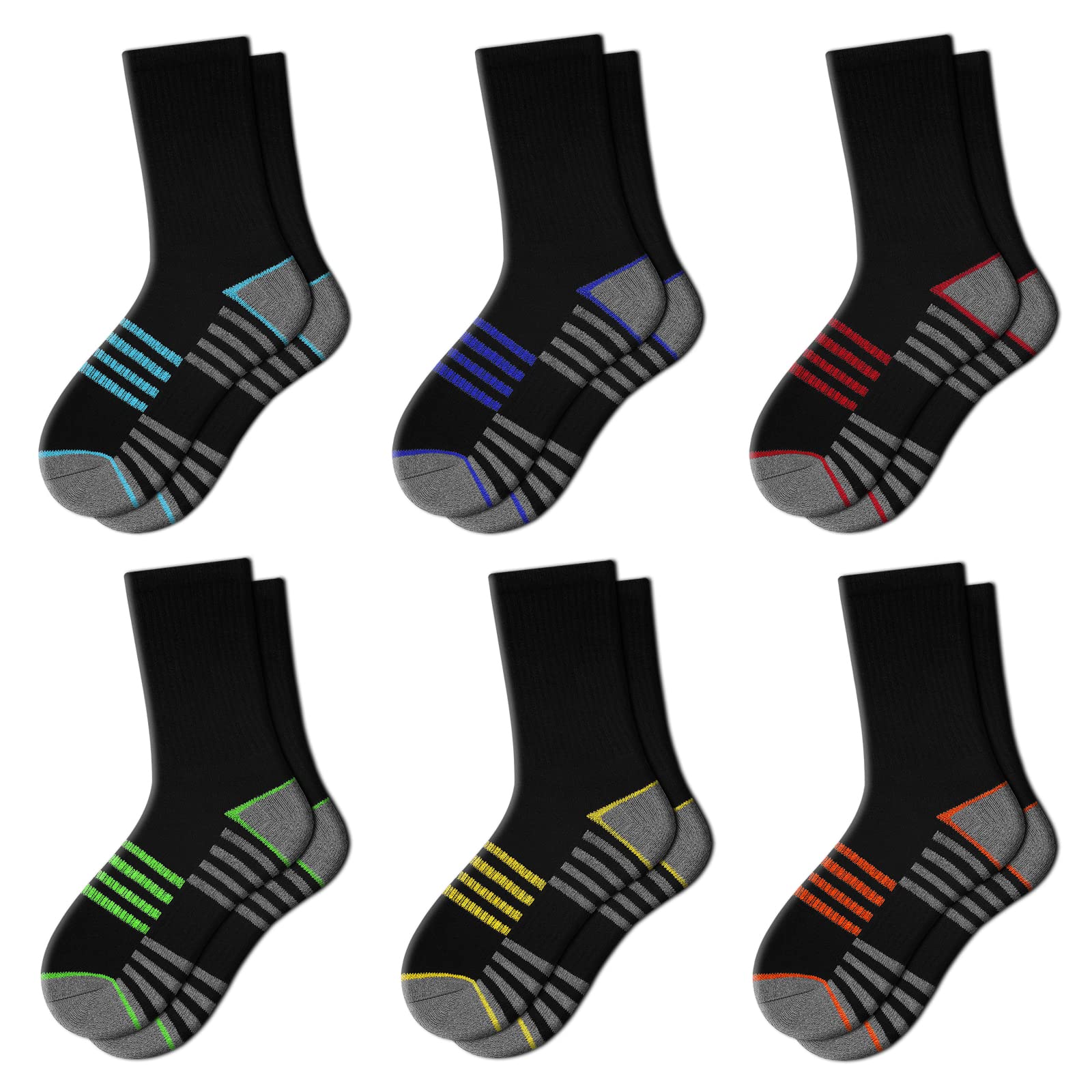 Boys Crew Socks For Kids 4-10 Years Old Athletic Long Socks With Cushioned Sole 6 Pairs
