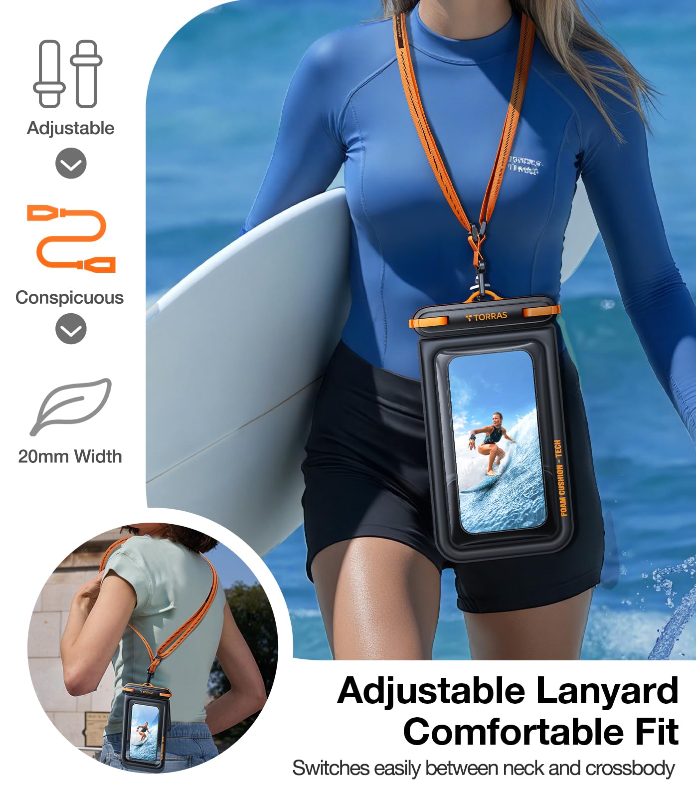 TORRAS IP68 Waterproof Phone Pouch Double Space, Floating Waterproof Phone Case with Lanyard for iPhone 17 Pro Max 16 15 14 S25 S24, Phone Dry Bag Vacation Cruise Ship Travel Essentials 7.0'', Black