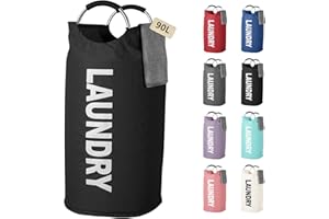 90L Large Laundry Basket Collapsible Laundry Bag with Padded Handles for Laundry, Dorm, Family, Black