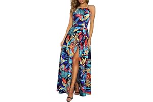 KILIG Women 2024 Summer Maxi Dress Casual Floral Halter Neck Beach Hawaiian Outfits Wedding Guest Dress