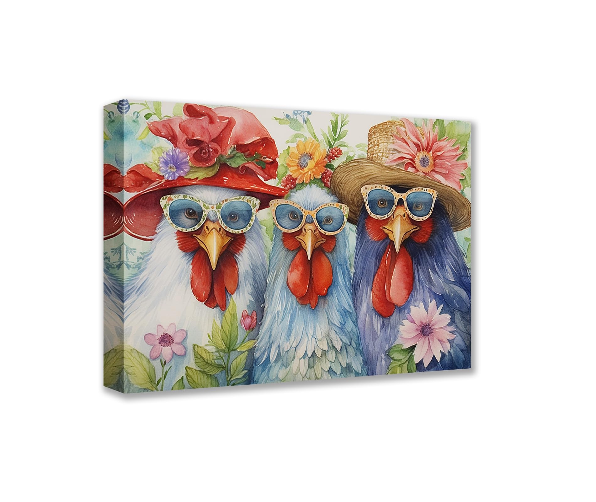 Rooster on Vacation Wall Pictures Funny Paintings 1P Canvas Colorful Animals Tropical Flowers Plant Artwork Home Decor for Living Room Framed Ready to Hang Posters and Prints Farmhouse Art 16x24inch