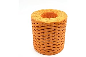 SILLLULE Raffia Paper Craft Ribbon,1/4 Inch 656 Feet Raffia Twine String for Gifts Wrapping,Raffia Ribbon Raffia Paper Rope for Craft Weaving Hats Bags Knitted Crochet DIY Craft Projects,Orange