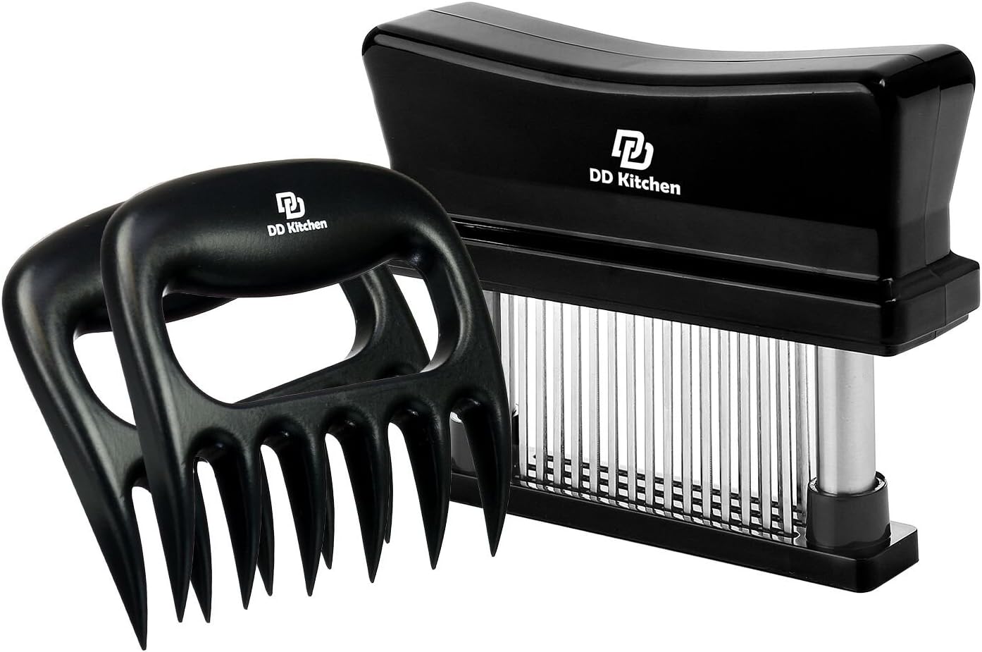 BabyNora Professional BBQ Manual Knife Meat Tenderizer for Pounding Meat with 48 Ultra Sharp Stainless Steel Needle Blades + Two Meat Shredder/Carving Bear Handler Fork Claws