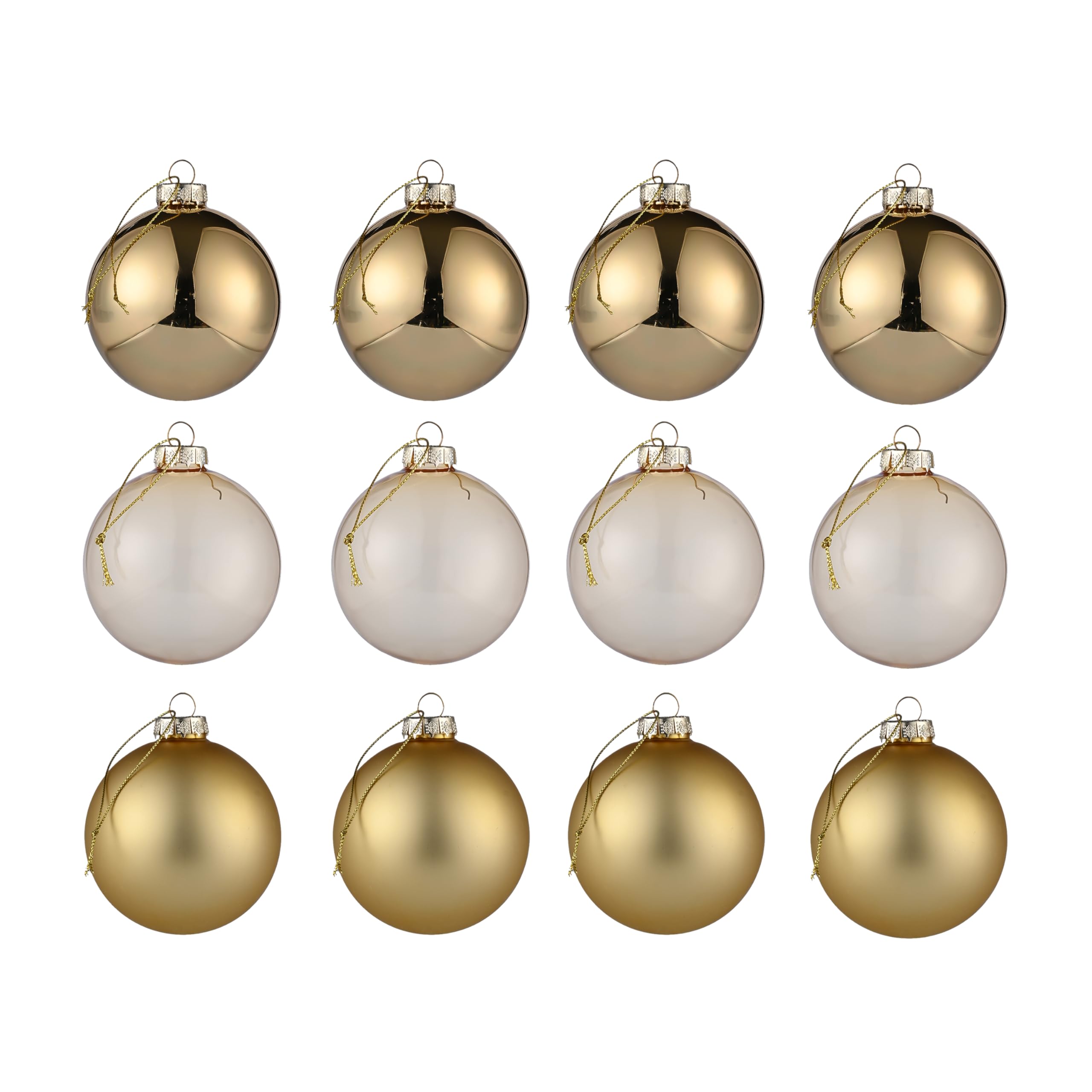 Photo 1 of AOMOONOA Gold Glass Christmas Ball Ornaments - 2.36' Hanging Ornaments Set of 12 Baubles for Holiday Party Xmas Tree Decorations Gifts