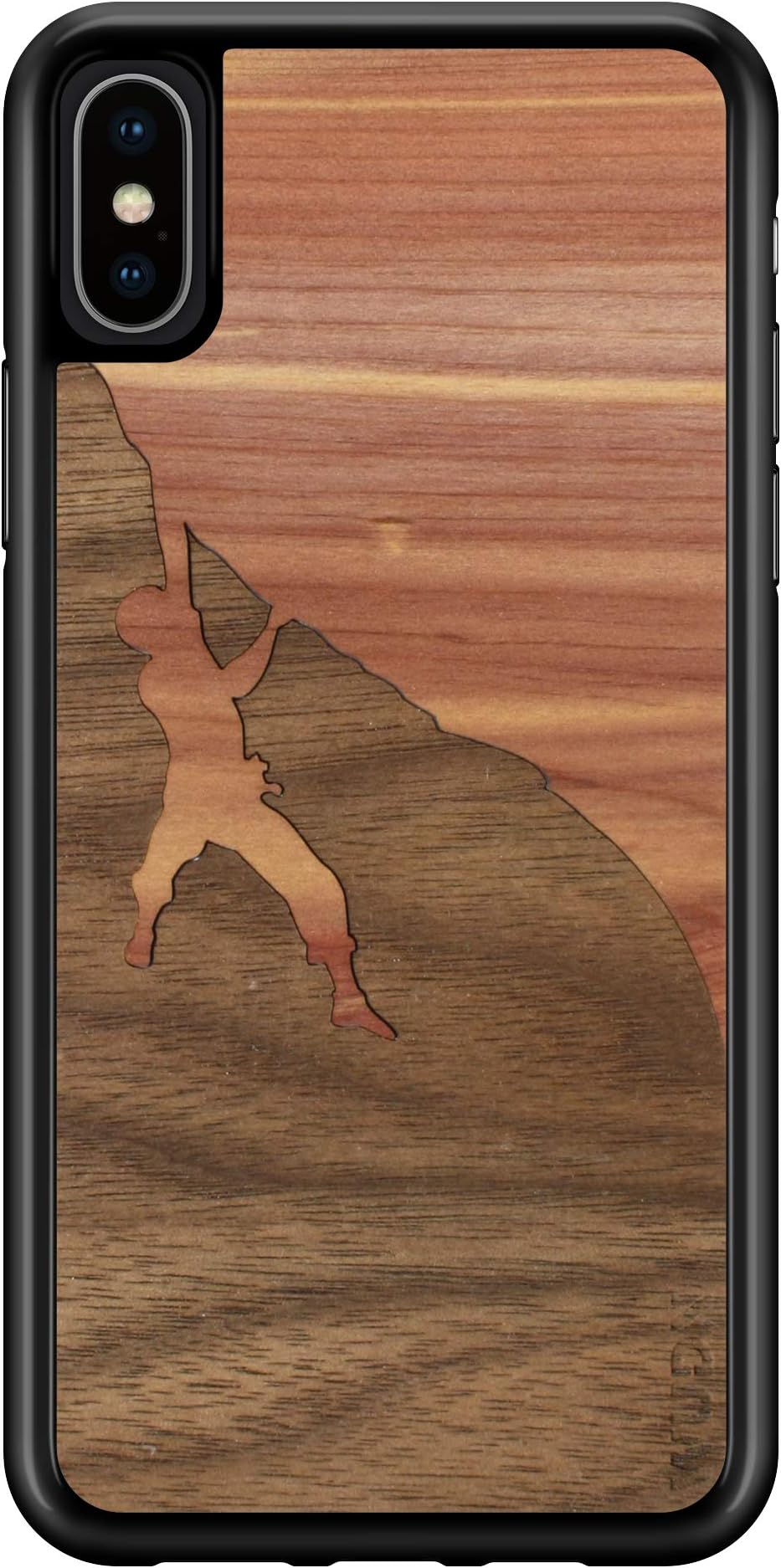 Wooden Phone Case (Rock Climber Walnut Sky) Compatible with iPhone Xs Max, iPhone 10s Max