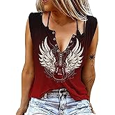 Guitar Wings Tank Tops for Women Retro Country Music Shirt Rock Guitar Graphic Tees Casual V Neck Sleeveless Vest Cami