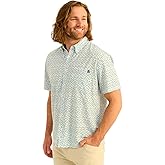 HUK - Mens Kona Pattern Short Sleeve Fishing Button Down Shirt, Yellowfin, Medium