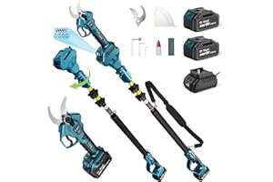 GEVEELIFE 2-in-1 Electric Pruning Shears Cordless, 1.6" Cutting Diameter, Electric Tree Pruner with 12.8Ft Reach Extension Pole, 2×4.0Ah Battery Powered Pole Pruner for Tree Trimming