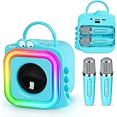 Mini Karaoke Machine for Kids with 2 Wireless Microphones - Toys Gift for Boys Girls Ages 4, 5, 6, 7, 8, 9,10,11,12+Year Old - Christmas, Birthday, Party Singing Gift (Blue)