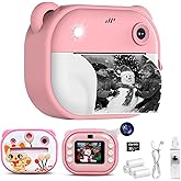 Kids Camera Instant Print,Instant Camera with Silicone Cover,1080P HD Dual-Lens Selfie Digital Cameras with 4 Rolls Paper & 32GB Card,Christmas Birthday Gifts for Toddler Teenagers Age 3-14 Pink