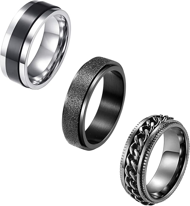ALEXTINA 3Pcs Unique Fidget Rings for Men Women Cool 6MM/8MM Stainless Steel Spinner Rings