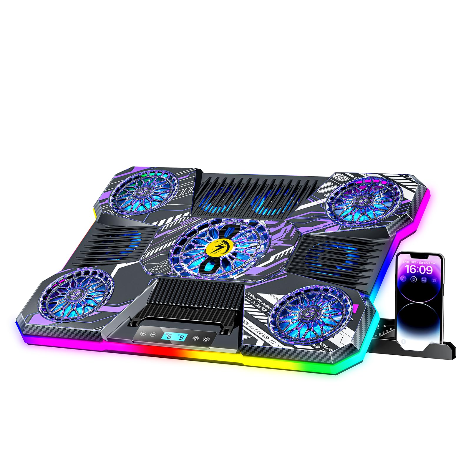 ChillCore Laptop Cooling Pad, RGB Laptop Fan Cooling Pad 9 Fans for 15.6-19.3 Inch Laptops, Gaming Laptop Cooler with 8 Height Stands, 2 USB Ports - A21 Pattern