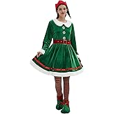 Ahititi Elf Costume for Women Adult Christmas Costumes Deluxe Velvet Santa Helper 5PCS Set Cosplay Party Plus Size Outfit