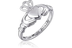 FLYOW S925 Sterling Silver Love Loyalty Friendship Irish Ladies Claddagh Ring for Women