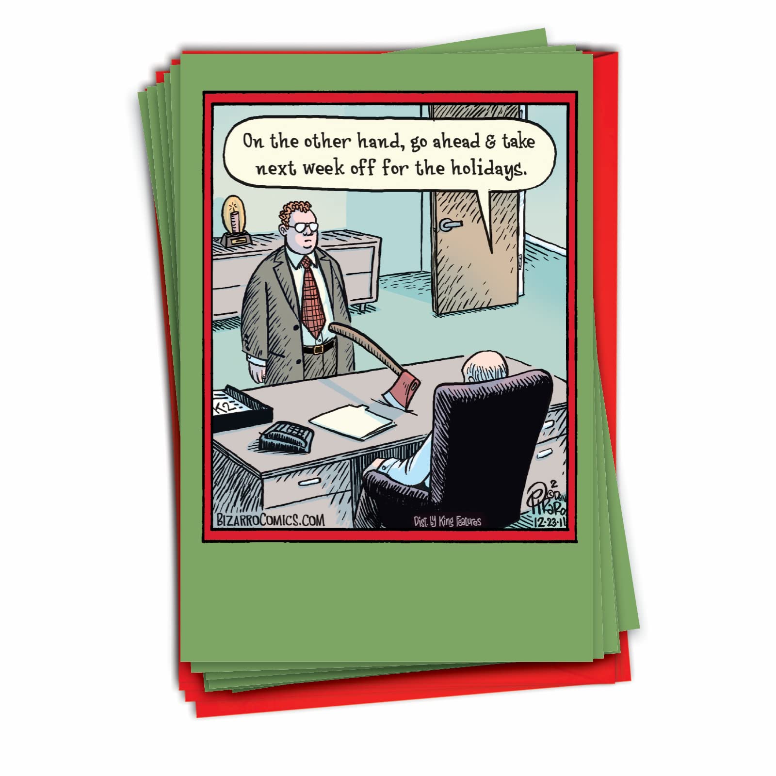 NobleWorks - Box of 12 Cartoon Christmas Cards Funny - Bulk Pack of Holiday Cards for Xmas, Humor Notecard Set (1 Design, 12 Cards) - Holiday Week Off B1856