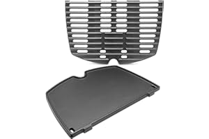 BBQ-YUMMY 7644 Griddle Cast Iron for Weber Q100, Q1000,Q1200, Q1400 Series, 32 x 21.6CM Griddle Spare Parts for Weber Baby Q/ 7644/6558/ 7582 Griddle Set With Griddle Spare Parts (6558+7644 Griddle Plate)