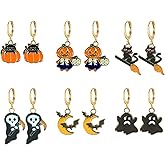 Just Follow 6 Pairs Halloween Holiday Hoop Huggie Earrings for Women Fall Thanksgiving Dangle Earrings Variety Pack Cute Bulk for Women