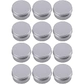 12 Pack 0.5 Ounce Aluminum Tin Jar Refillable Containers Screw Lid, Silver | Round Tin Container Bottle for Cosmetic,Lip Balm