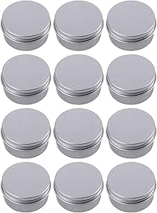 Hulless 0.5 Ounce Aluminum Tin Jar Refillable Containers 15 ml Aluminum Screw Lid Round Tin Container Bottle for Cosmetic ,Lip Balm, Cream, 12 Pack.