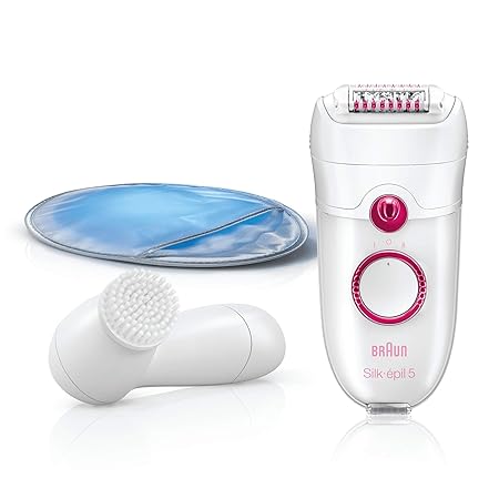 Braun Silk-épil 5 Power Epilierer 5-329, mit 3 Extras, inkl. Gesichtsreinigungsbürste, Kühlhandschuh, weiß/himbeere