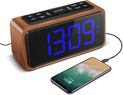 Amazon Co Jp 目覚まし時計 置き時計 デジタル クロック 大音量アラーム 木目 Lcd大画面 Fmラジオ付き 三段輝度調節 携帯充電可能 Usb電源式 部屋 オフィス 台所用 プレゼント ホーム キッチン
