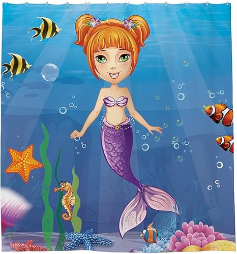 Amazon Onemtoss バスカーテン シャワーカーテン かわいい 人魚姫シリーズ カーテンリング付属 防水 防カビ加工 90ｘ180cm 1ｘ180cm 150ｘ180cm 165ｘ180cm 180ｘ180cm 取付簡単 マーメイド シャワーカーテン ホーム キッチン オンライン通販